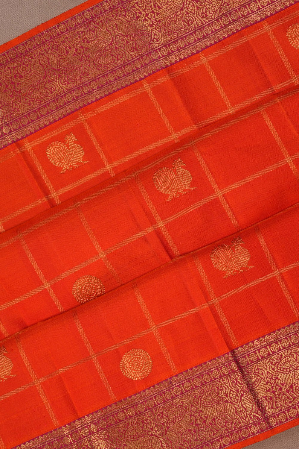 Image of Arani Silk Kattam Orange Saree